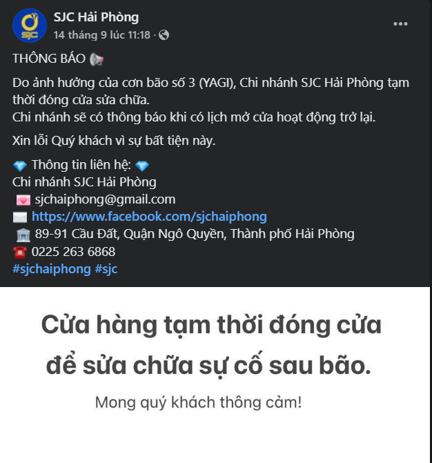 Th&ocirc;ng b&aacute;o trước đ&oacute; của SJC chi nh&aacute;nh Hải Ph&ograve;ng.