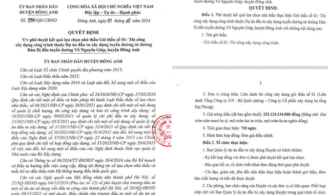 Trong vai tr&ograve; li&ecirc;n danh, C&ocirc;ng ty cổ phần X&acirc;y dựng hạ tầng Đại Phong tr&uacute;ng g&oacute;i thầu hơn 253 tỷ đồng tại H&agrave; Nội