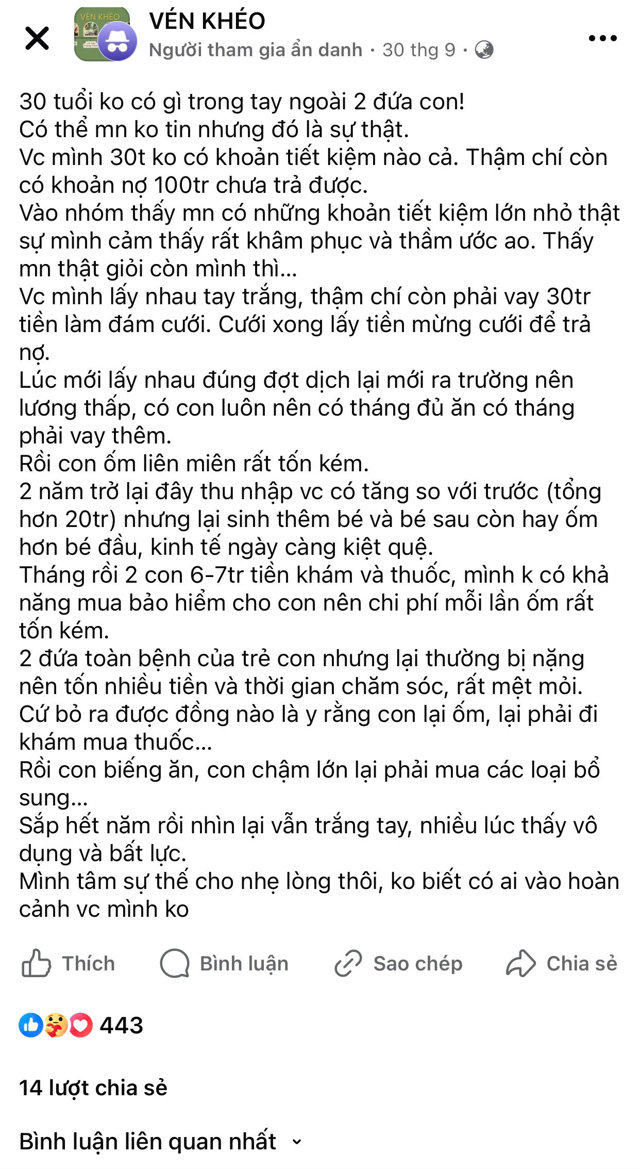 Vị độc giả t&acirc;m sự về &aacute;p lực t&agrave;i ch&iacute;nh của bản th&acirc;n ở độ tuổi 30