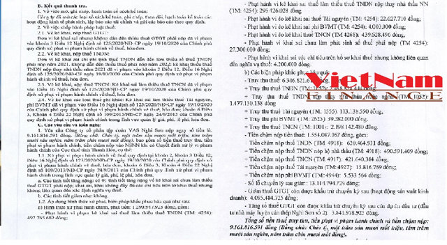 Thanh tra chỉ ra nhiều vị phạm về thuế tại C&ocirc;ng ty Cổ phần Tập đo&agrave;n VAS Nghi Sơn.