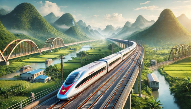 Dự &aacute;n đường sắt tốc độ cao tr&ecirc;n trục Bắc - Nam d&agrave;i 1.451km, tốc độ 350km/h - Ảnh minh họa: Chat GPT