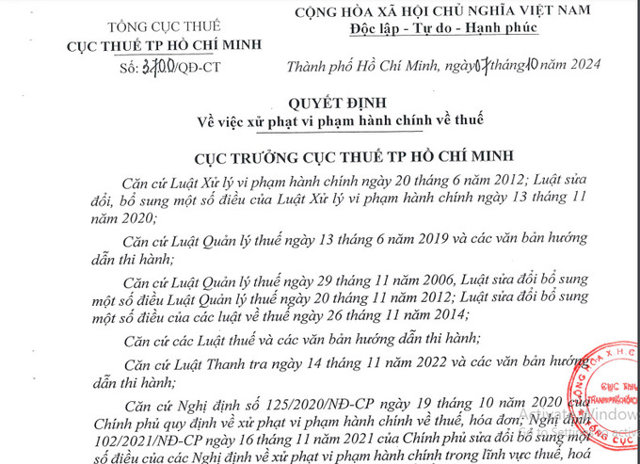 CTCP Đầu tư Nam Long (HoSE: NLG) vừa nhận được quyết định xử phạt vi phạm h&agrave;nh ch&iacute;nh về thuế từ Cục Thuế Tp.HCM.