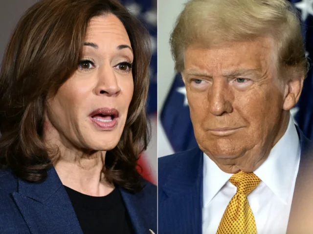 Hai ứng cử vi&ecirc;n tổng thống Mỹ: b&agrave; Kamala Harris (tr&aacute;i) v&agrave; &ocirc;ng Donald Trump - Ảnh: Bloomberg.