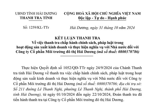 Công ty Môi trường đô thị Hải Dương vi phạm về thuế - Ảnh 1