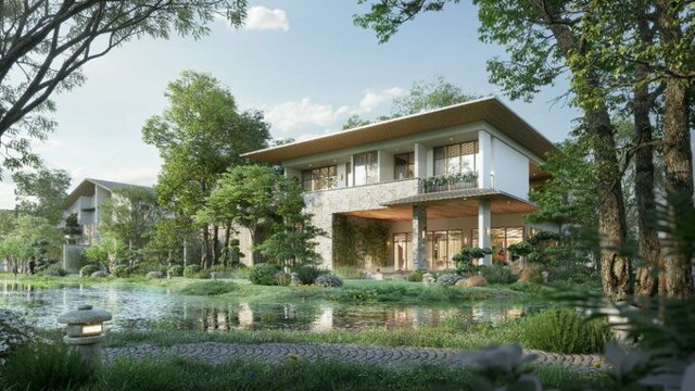 Kho&aacute;ng n&oacute;ng dẫn v&agrave;o onsen dinh thự tại Ecovillage Saigon River