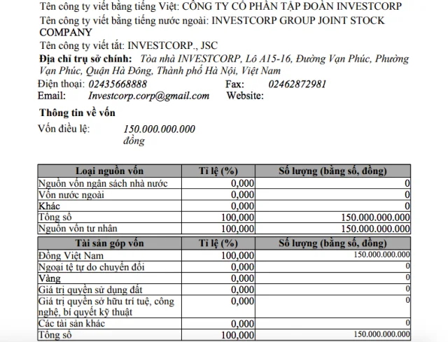 Tập đo&agrave;n Investcorp hiện c&oacute; vốn điều lệ 150 tỷ đồng