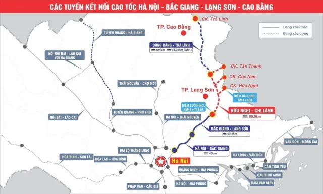 Hướng tuyến của&nbsp;cao tốc Đồng Đăng (Lạng Sơn) - Tr&agrave; Lĩnh (Cao Bằng) v&agrave; Hữu Nghị - Chi Lăng (tỉnh Lạng Sơn). &nbsp;