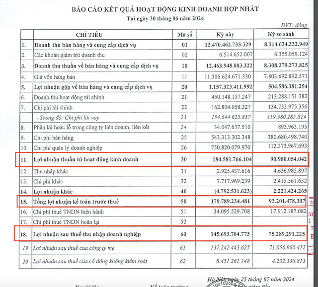 B&aacute;o c&aacute;o t&agrave;i ch&iacute;nh hợp nhất qu&yacute; II/2024 &nbsp;