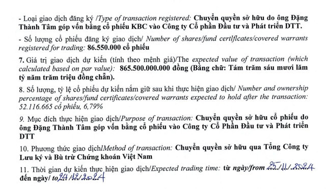 Nội dung đăng k&yacute; giao dịch của &ocirc;ng Đặng Th&agrave;nh T&acirc;m &nbsp;