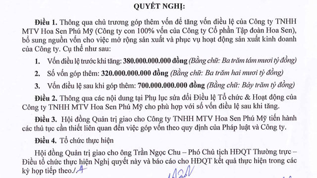 Nội dung nghị quyết của Tập đo&agrave;n Hoa Sen