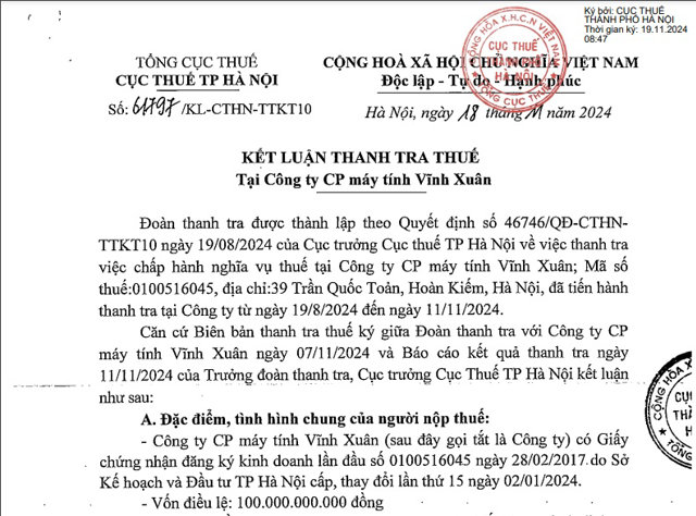 Máy tính Vĩnh Xuân: Top DN lớn nhất Việt Nam bị phát hiện nhiều vi phạm thuế - Ảnh 1