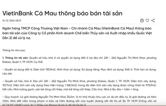 Th&ocirc;ng b&aacute;o rao b&aacute;n khoản nợ của Ng&acirc;n h&agrave;ng.