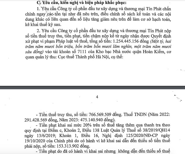 Cục thuế TP H&agrave; Nội vừa c&oacute; kết luận thanh tra thuế tại C&ocirc;ng ty cổ phần Đầu tư x&acirc;y dựng v&agrave; thương mại T&iacute;n Ph&aacute;t