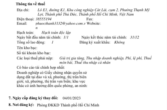 Cập nhật thay đổi gần nhất (ng&agrave;y 4/1/2023), tổng số lao động theo đăng k&yacute; thuế của C&ocirc;ng ty TNHH Nhựa Phước Th&agrave;nh l&agrave; 1 người