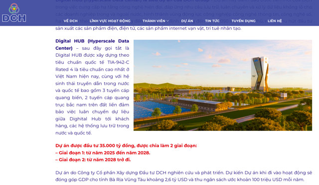 Digital HUB (Hyperscale Data Center) được giới thiệu l&agrave; "si&ecirc;u dự &aacute;n" của DCH Group. Ảnh chụp m&agrave;n h&igrave;nh