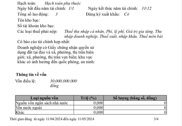 Tổng số lao động theo đăng k&yacute; thuế của c&ocirc;ng ty c&oacute; 3 người