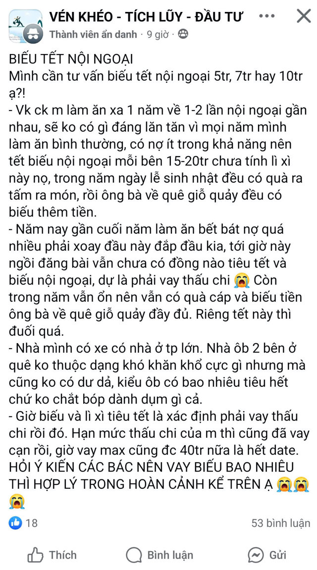 Chia sẻ về c&acirc;u chuyện biếu Tết nội ngoại 5,7 hay 10 triệu của bạn độc giả