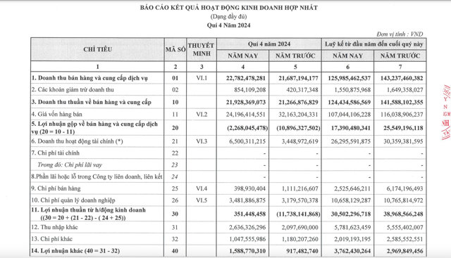 B&aacute;o c&aacute;o t&agrave;i ch&iacute;nh hợp nhất qu&yacute; IV/2024 của&nbsp;C&ocirc;ng ty Du lịch - Thương mại T&acirc;y Ninh.