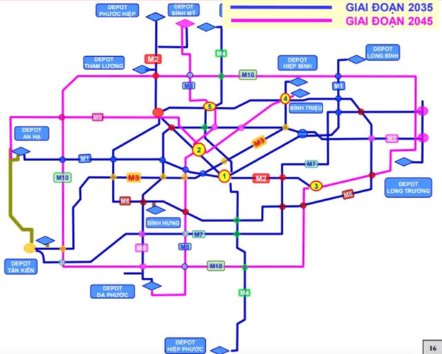 Mạng lưới metro TP.HCM theo quy hoạch.