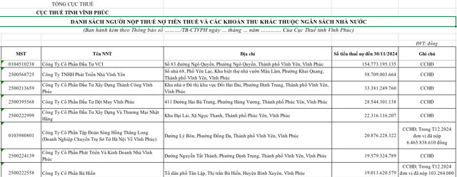 Đứng đầu danh s&aacute;ch nợ thuế &ldquo;khủng&rdquo; tại Vĩnh Ph&uacute;c l&agrave; C&ocirc;ng ty cổ phần Đầu tư VCI&nbsp;