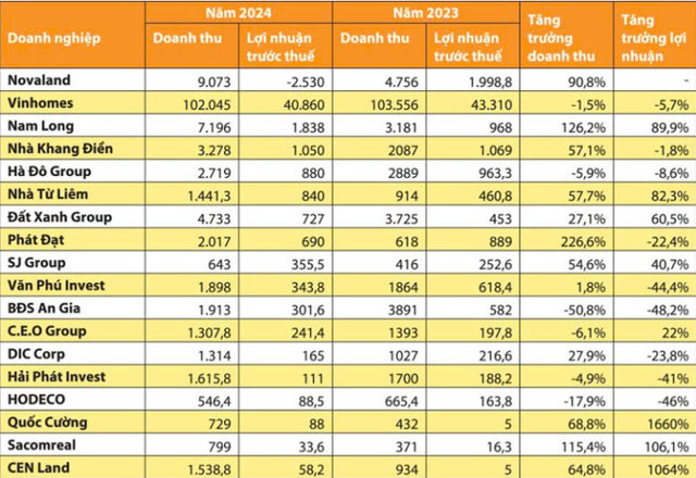 Kết quả kinh doanh của c&aacute;c doanh nghiệp bất động sản nh&agrave; ở tại Việt Nam năm 2024 .