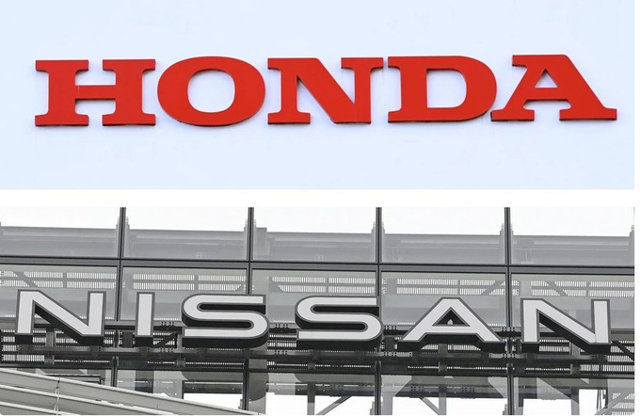 Biểu tượng tập đo&agrave;n &ocirc;t&ocirc; Honda (tr&ecirc;n) v&agrave; Nissan. (Nguồn: Kyodo/TTXVN).