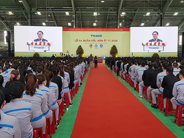 &Ocirc;ng Trần B&aacute; Dương Chủ tịch THACO ph&aacute;t biểu giao nhiệm vụ cho THACO AGRI v&agrave; c&aacute;c Tập đo&agrave;n th&agrave;nh vi&ecirc;n tại lễ ra qu&acirc;n đầu xu&acirc;n mới Ất Tỵ 2025.