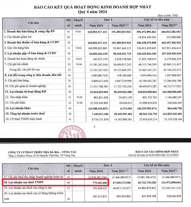 Quý 4, ông lớn bất động sản Vũng Tàu báo lãi mỏng, giảm 98,4% so với cùng kỳ - Ảnh 1