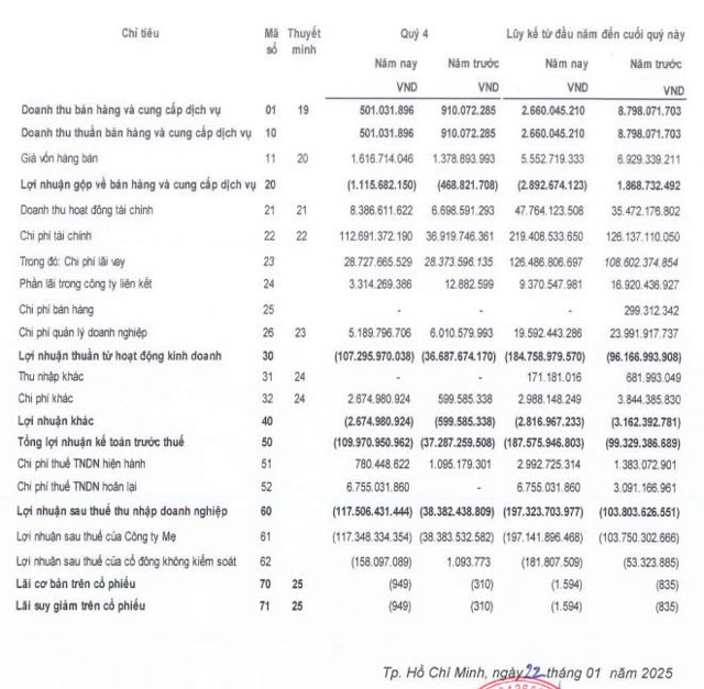 B&aacute;o c&aacute;o kết quả kinh doanh hợp nhất qu&yacute; 4/2024 của DRH Holdings &nbsp;