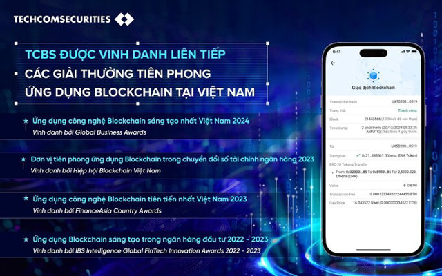 TCBS li&ecirc;n tiếp được vinh danh c&aacute;c giải thưởng ti&ecirc;n phong ứng dụng Blockchain.