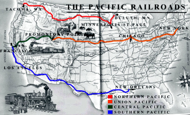 Tuyến đường sắt xuy&ecirc;n lục địa&nbsp;(Transcontinental Railroad) của Mỹ. &nbsp;