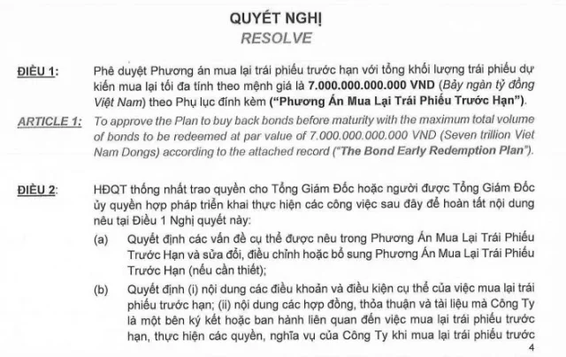 Nghị quyết của HĐQT Novaland về việc mua lại tr&aacute;i phiếu trước hạn. &nbsp;