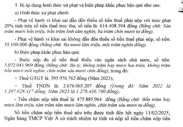 VietABank bị phạt và truy thu hơn 4 tỷ đồng do vi phạm kê khai thuế - Ảnh 2