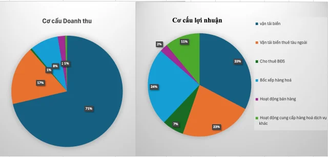 Cơ cấu đ&oacute;ng g&oacute;p doanh thu, lợi nhuận của mảng kinh doanh cốt l&otilde;i C&ocirc;ng ty Vận tải biển Vinaship.