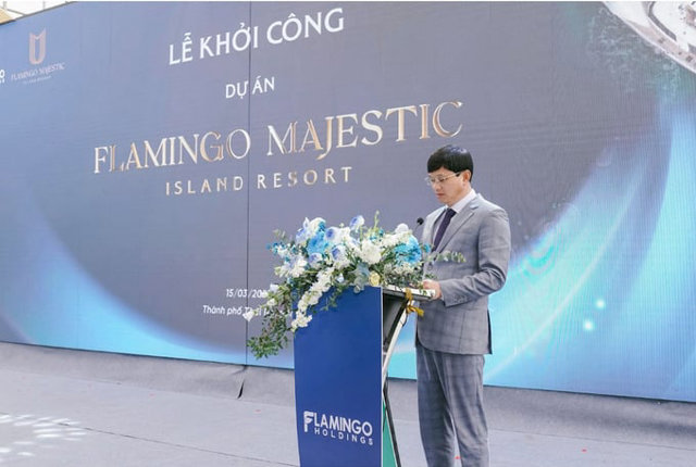 &Ocirc;ng Trần Trọng B&igrave;nh, Chủ tịch Hội đồng Quản trị Tập đo&agrave;n Flamingo Holdings&nbsp;ph&aacute;t biểu tại Lễ khởi c&ocirc;ng.