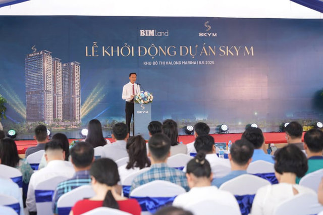 &Ocirc;ng B&ugrave;i Anh Đ&agrave;o &ndash; Ph&oacute; Tổng Gi&aacute;m đốc phụ tr&aacute;ch khối X&acirc;y dựng Tập đo&agrave;n BIM ph&aacute;t biểu tại sự kiện khởi động dự &aacute;n SkyM.