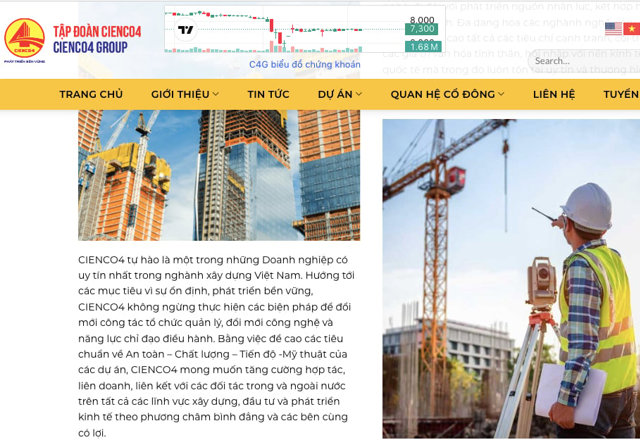 Theo giới thiệu của c&ocirc;ng ty, CIENCO4 l&agrave; một trong những Doanh nghiệp c&oacute; uy t&iacute;n nhất trong ngh&agrave;nh x&acirc;y dựng Việt Nam.