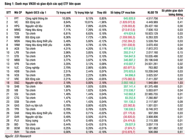 Danh mục VN30 v&agrave; giao dịch c&aacute;c quỹ ETF m&ocirc; phỏng chỉ số n&agrave;y (Nguồn: SSI Research)