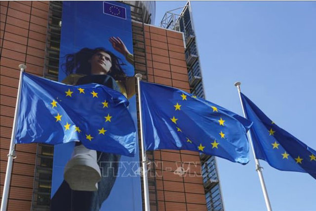 Cờ Li&ecirc;n minh ch&acirc;u &Acirc;u tại Brussels, Bỉ. Ảnh: THX/TTXVN.