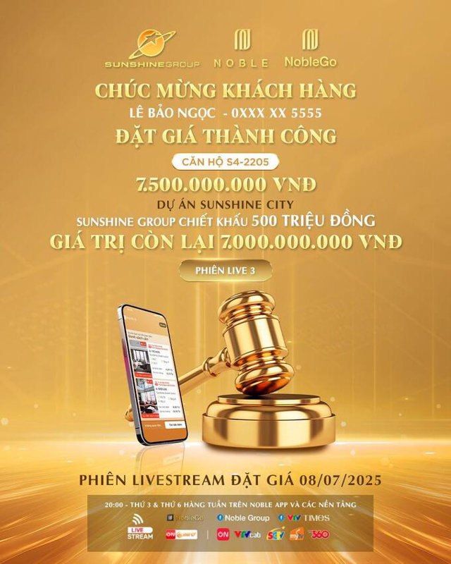 Phiên livestream đặt giá NobleGo tối 8/7: Khách sở hữu căn hộ cao cấp Sunshine City rẻ hơn 2 tỷ đồng - Ảnh 1