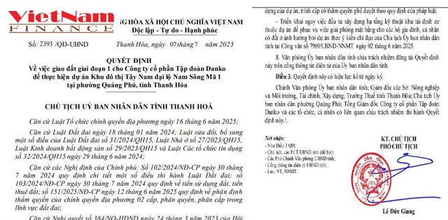 Tập đo&agrave;n Danko được UBND tỉnh Thanh Ho&aacute; giao đất hơn 18,8 h&agrave; l&agrave;m dự &aacute;n Khu đ&ocirc; thị T&acirc;y Nam đại lộ Nam S&ocirc;ng M&atilde; 1