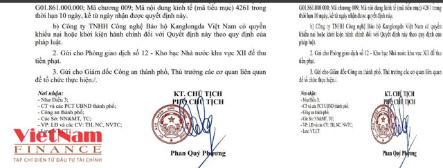 Quyết định xử phạt của UBND TP. Huế đối với&nbsp;C&ocirc;ng ty TNHH C&ocirc;ng nghệ Bảo hộ Kanglongda Việt Nam.
