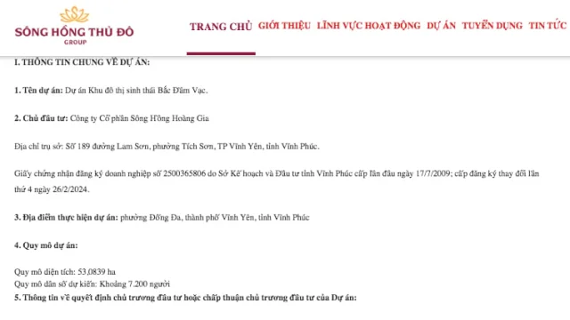 Th&ocirc;ng tin giới thiệu về dự &aacute;n Khu đ&ocirc; thị sinh th&aacute;i Bắc Đầm Vạc do C&ocirc;ng ty cổ phần Tập đo&agrave;n S&ocirc;ng Hồng Thủ Đ&ocirc; l&agrave;m chủ đầu tư.