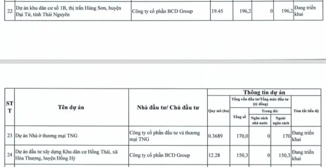 Danh sách các dự án của  Công ty cổ phần BCD Group lọt tầm ngắm thanh tra.
