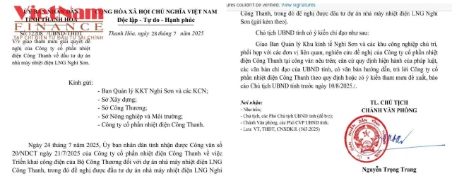 C&ocirc;ng ty CP Nhiệt điện C&ocirc;ng Thanh đề xuất đầu tư dự &aacute;n nh&agrave; m&aacute;y nhiệt điện LNG tại khu kinh tế Nghi Sơn