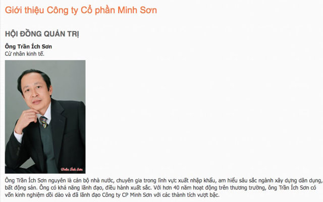Ông Trần Ích Sơn, Chủ tịch HĐQT Công ty Cổ phần Minh Sơn.