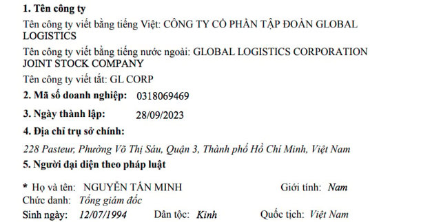 C&ocirc;ng ty cổ phần Tập đo&agrave;n Global Logistics c&oacute; vốn điều lệ 236 tỷ đồng.&nbsp;