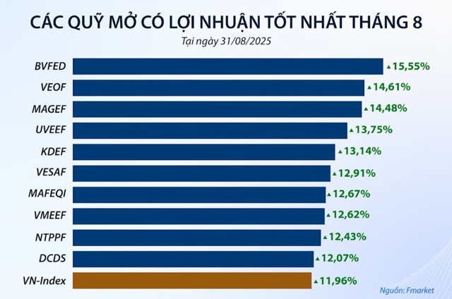 Nhiều quỹ mở tr&ecirc;n Fmarket c&oacute; lợi nhuận th&aacute;ng 8 vượt VN-Index.