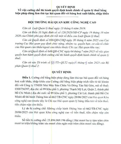Chi cục Hải quan Khu vực II vừa ban h&agrave;nh quyết định cưỡng chế dừng l&agrave;m thủ tục hải quan đối với h&agrave;ng h&oacute;a xuất nhập khẩu của C&ocirc;ng ty TNHH Nh&agrave; m&aacute;y sửa chữa v&agrave; đ&oacute;ng t&agrave;u S&agrave;i G&ograve;n.